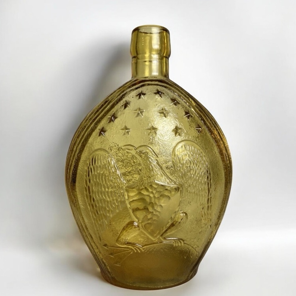 Vintage Empire Glass Amber Eagle & Grapes Flask Bottle MCM - Picture 2 of 9